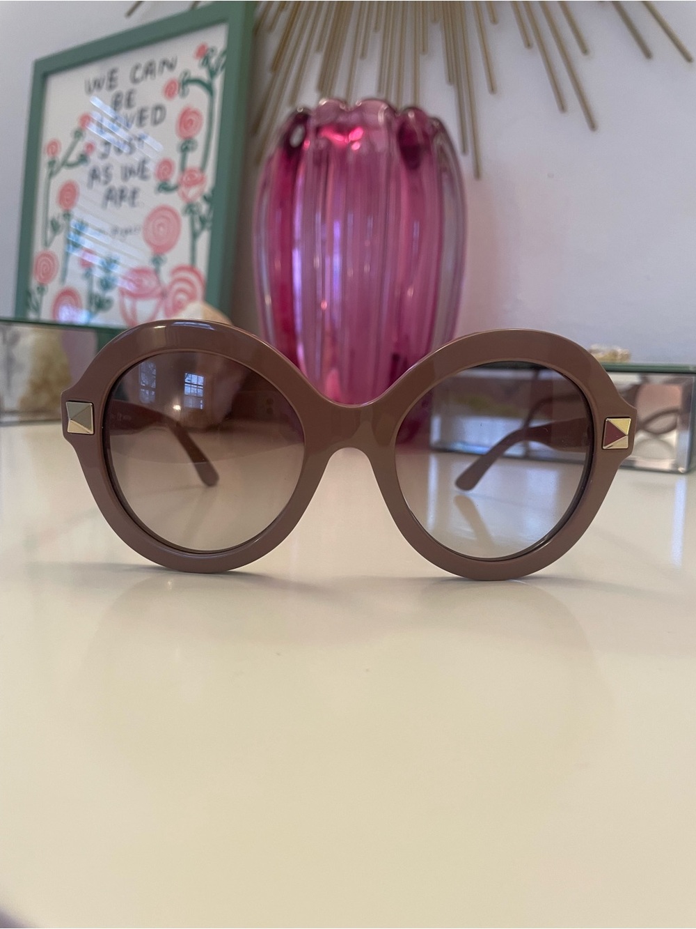 Mauve Valentino Round Oversized Sunglasses (style # V696S)